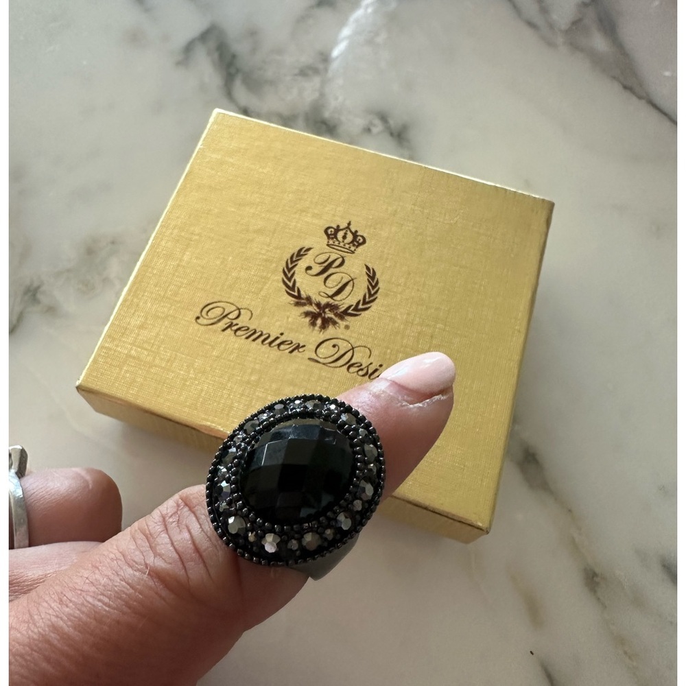 Premier Designs Black Statement Ring With Crystals - image 4
